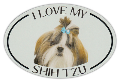 Oval Dog Breed Picture Car Magnet - I Love My Shih Tzu - Bumper Sticker Decal