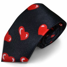 Red Large Hearts on Men's Black Necktie Valentine's Day Gift,100 Polyester
