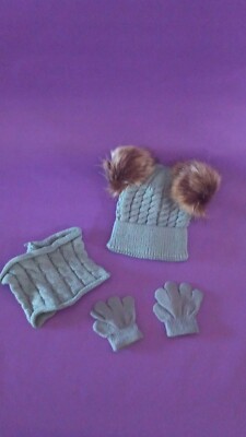 Toddler Kids Pom Pom Hat & Gloves & Infinity Scarf