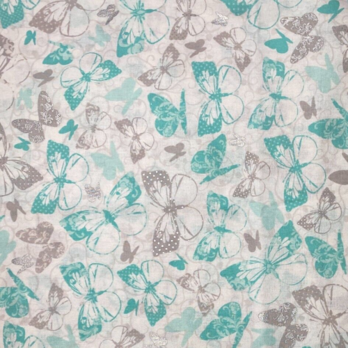 Waverly grün silber Schmetterlinge Baumwollstoff für Quilt Handarbeit Nähen - METERWARE