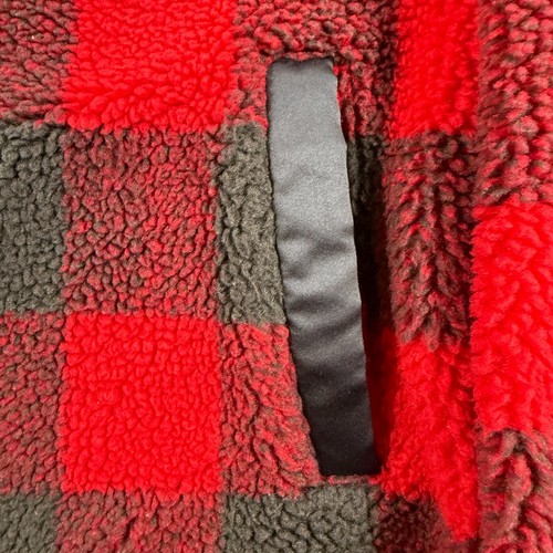 Abercrombie Pullover Jacket Mens Small Red Buffalo Plaid Sherpa Half Zip - Picture 2 of 9