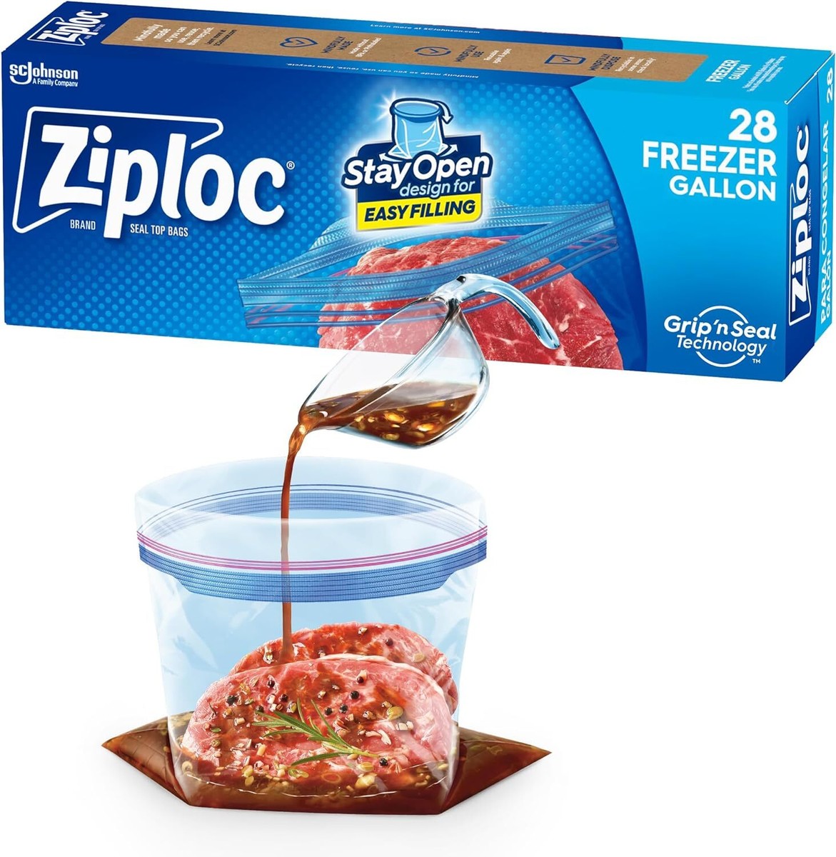 Ziploc Gallon Food Storage Freezer Bags, New Stay Open Design with