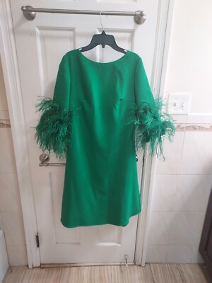 jovani green feather dress Jovani Green Feather Fringe Crepe A Line Modest Dress Size 2 WOMENS