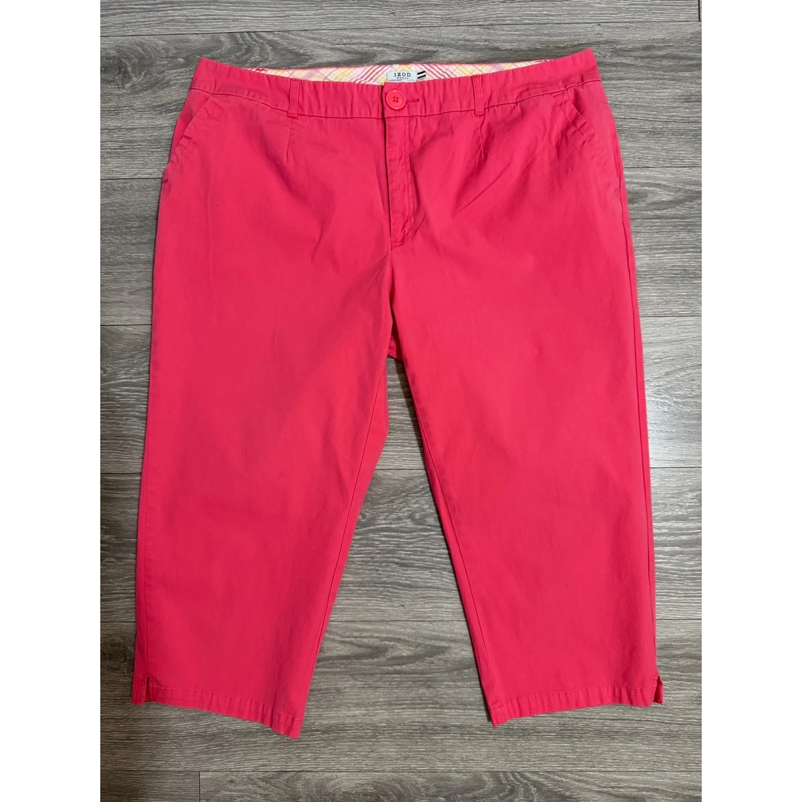IZOD Woman Pink Stretch Cotton Capri Pants Cropped Trousers Size 20W Plus Size