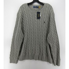 Polo Ralph Lauren Sweater Men XXL Gray Pullover Cable Knit Classic Crewneck