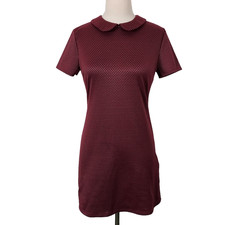 Forever 21 Peter Pan Collar Mini Dress Size Large Jr Maroon Retro Stretch