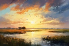 Original,  Hand Painted, Oil Painting “Prairie Sunset” 30x20” Signed By Artist