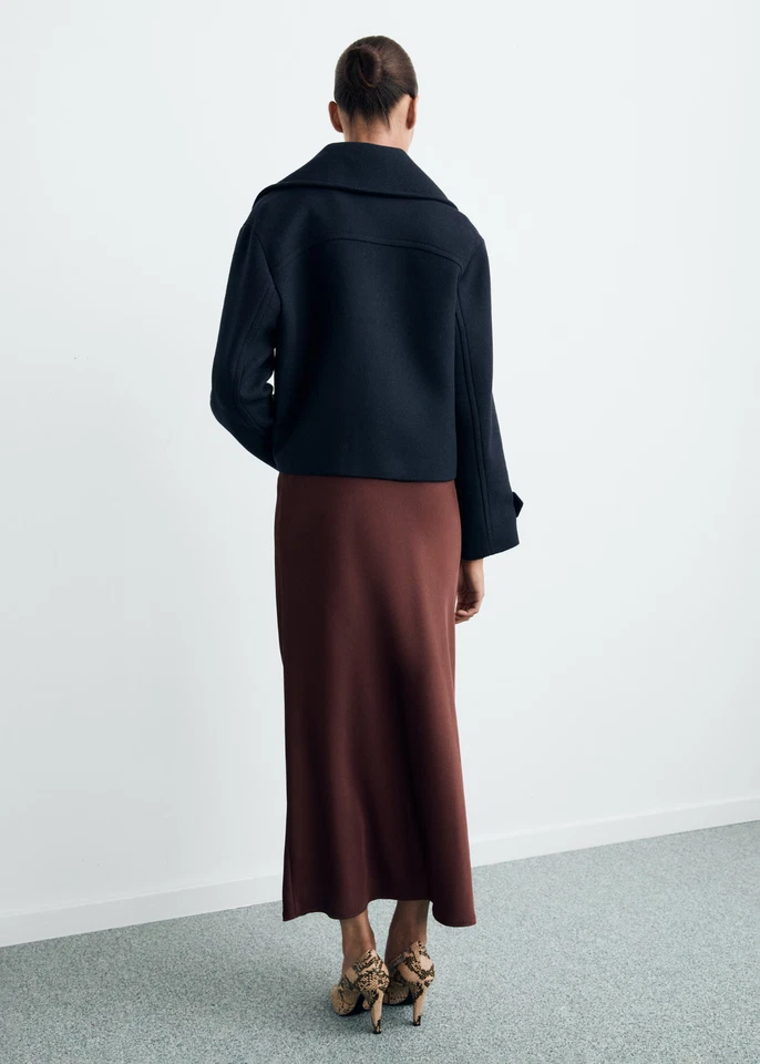 NUEVA MANGA Chaqueta Mezcla Lana con Maxi Solapas Azul Marino Oscuro TALLA L/100% AUTÉNTICA Foto 3 de 4
