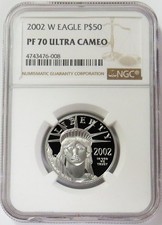 2002 W PLATINUM $50 AMERICAN EAGLE 1/2oz STATUE OF LIBERTY NGC PF 70 UC 4015.00 per troy oz