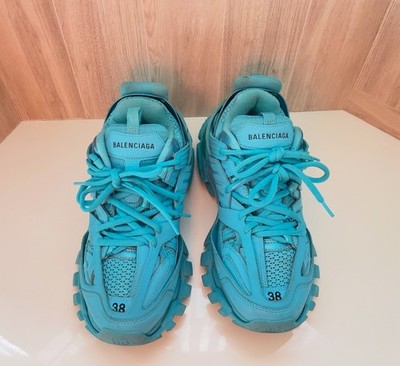 BALENCIAGA 1050$ Women's Track Sneaker - Light Blue Mesh and Nylon Clear Sole