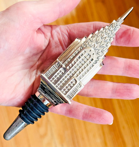 GODINGER SILVER ART CO. CHRYSLER BLDG. NEW YORK CITY ART DECO BOTTLE STOPPER
