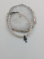 Real Pearl Sterling Silver 925 Religious Crucifix Cross Child's Bracelet 6"