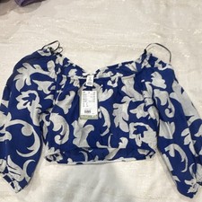 H&M Blue/White Floral Off-Shoulder Long Sleev...