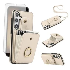 Phone Case for Samsung Galaxy A55 5G Wallet Cell Cover with Screen Beige