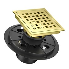 4 Inch Square Shower Drain Brushed Gold with Removable Quadrato Pattern Grate...