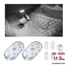 2 PCS Car LED Lights Interior Wireless Car Ambient Lighting with 6 Sticky White