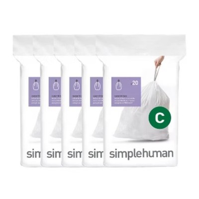 simplehuman 10-12L Code C Custom Fit Kitchen Trash Bag Liners 5 Q-D Packs  100ct