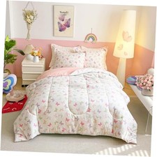 Twin Size Comforter Set for Girls, Colorful Pink Twin- 68"x88" Butterflies