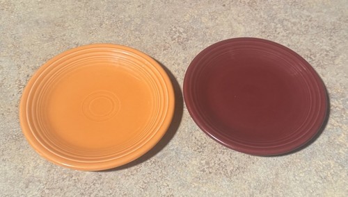 Lot of 2 FIESTAWARE 7” Salad/Side/Dessert Plates - Orange and Burgundy