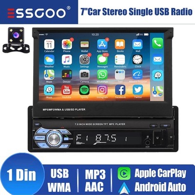 7'' Single 1DIN Flip out Touch Screen Car Stereo Bluetooth MP5 Radio with +Cam