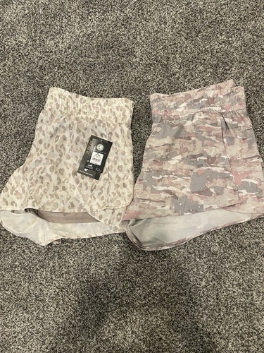 Lot Of 2 AVIA Bike Liner Running Shorts XL Womens Taupe Pink Zipper Pocket Gym