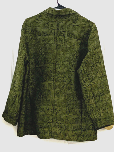 CHICO'S DESIGN BLAZER Size 2 (12 - M/L) Hidden Buttons Olive & Black Crinkle - Picture 5 of 14