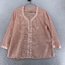 Vtg Victoria's Secret Gold Label Satin Pajama Top Womens Small Jacquard Shirt