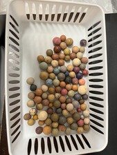 100 ANTIQUE VINTAGE CLAY MARBLES LOT MULTI COLORED, IRREGULAR SHAPES 12.36 OZ