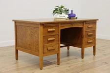Traditional Antique Oak Teacher Library or Writing Desk #55357