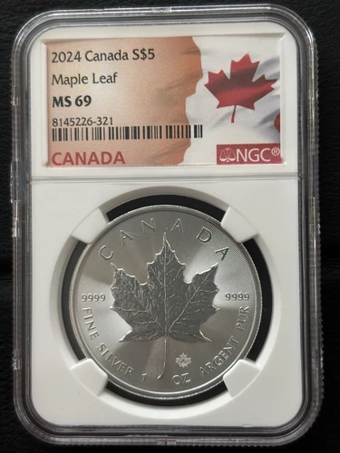 2024 Canada $5 Maple Leaf NGC MS69 King Charles III Fine Silver 1 Oz .9999