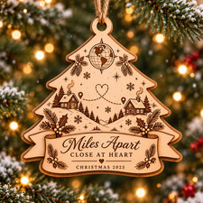 Personalized Wooden Ornament Long Distance Christmas Tree Keepsake for Family