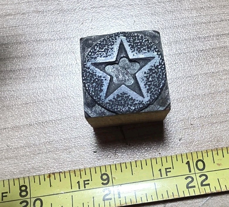 Vintage Letterpress Printing Block Star Circle Design