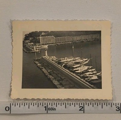Vintage Photo Port Monaco Harbor Lighthouse Yachts Aerial View Deckled 1960