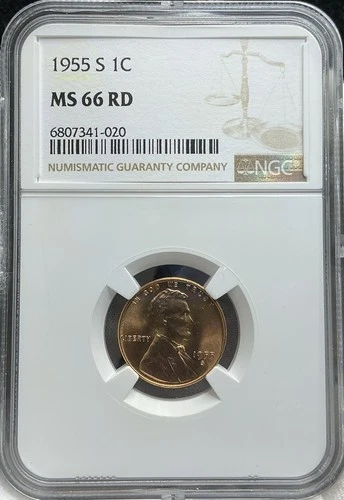Certified 1955-S Lincoln Cent NGC MS66 Red Wheat Penny 1c