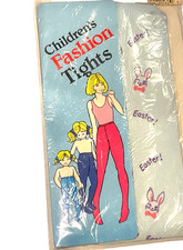 New Vintage NOS Children  s Fashion Tights White w Easter Bunny Pattern sz 7-10