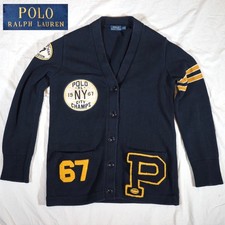 Polo Ralph Lauren College Cardigan Sweater with Patches Collegiate Size Small