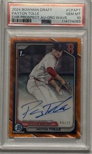 PAYTON TOLLE - 2024 BOWMAN DRAFT #CPAPT #'d /25 ORANGE WAVE AUTO PSA 10 🔥🔥