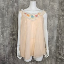 Vintage Sheer Peach Babydoll Nightie Panty Set Floral Lace Lingerie Size L
