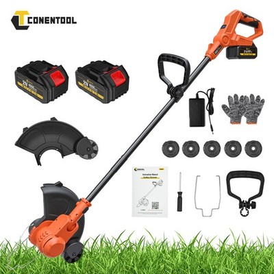 CONENTOOL Akku Rasentrimmer mit Rad 21V 32cm 2x4Ah Akku Grasschneider für Garten