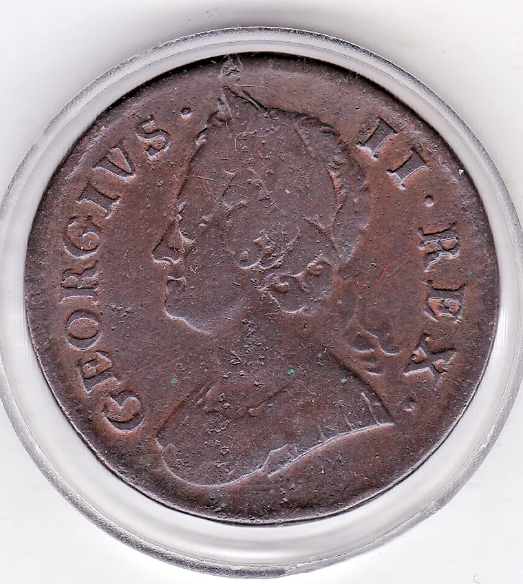 Sharp 1752 One Half Penny (1/2d) Copper Coin, King George 2nd - Image 2 of 2