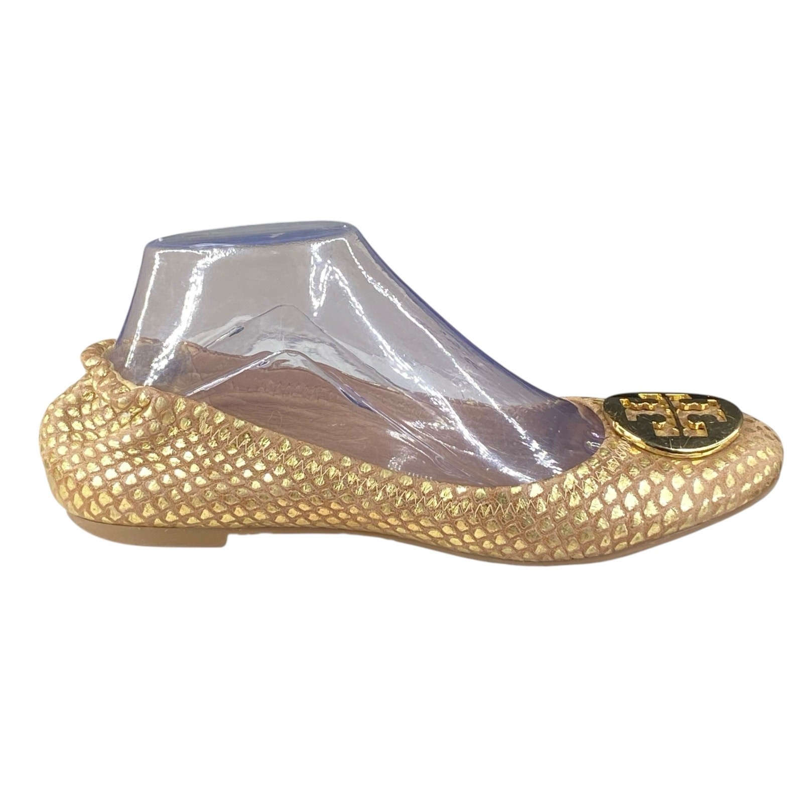 Tory Burch Women’s Gold Python Embossed Ballet Fl… - image 1