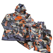 Nike Boys XL Camo Tracksuit Hoodie Joggers Set Blue Orange Just Do It Fleece