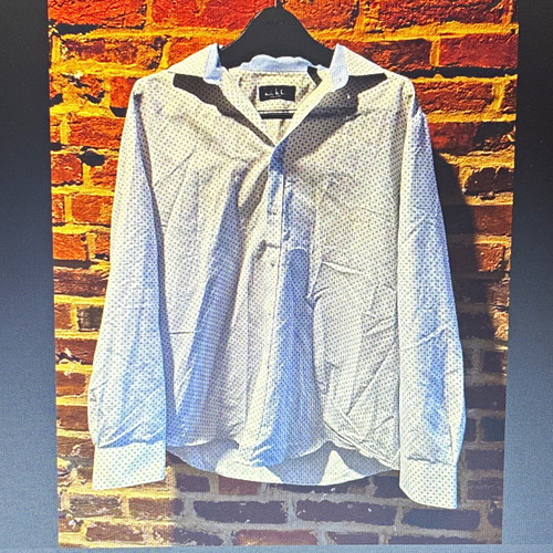 Mens Nicole Miller New York Button-Up Shirt Long Sleeve Floral White/Blue L