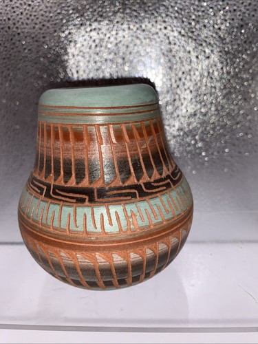 Vintage Redware Navajo handgefertigte Keramik Vase signiert Laura Bahe 4" - Bild 3 von 7