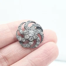 Antique Victorian Diamond Paste Solid Silver Brooch Spiral Swirl Old Cut Ornate