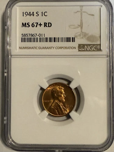 1944-S Lincoln Wheat Cent NGC MS67+ RD Lustrous Beauty!