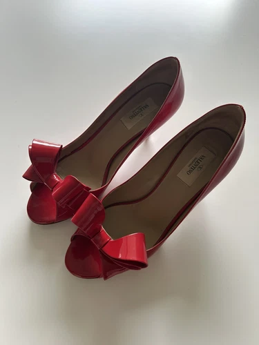 DÉCOLLETÉ TACCHI 100% AUTENTICI DONNA VALENTINO GARAVANI ROSSO FIOCCO VERNICE PELLE EU 39 5