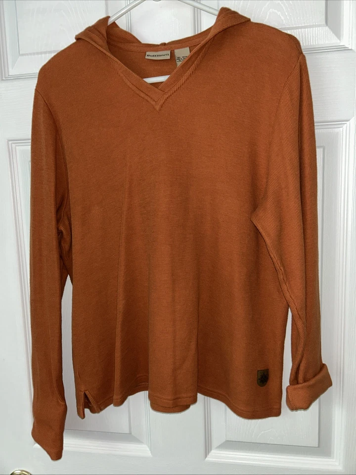 Suéter suéter con capucha tallado con volantes para mujer XL cuello en V naranja quemado 100 % algodón logotipo Foto 2 de 4