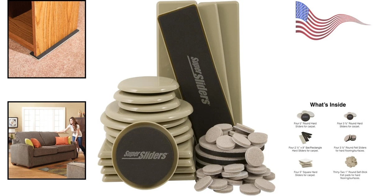 Furniture Sliders & Pads - Protect Surfaces, Effortless Moving - 52 Piece  Kit