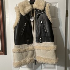 Coach Women Shearling Leather Moto Biker Sheepskin Coat Vest Size M Nwt